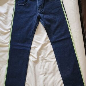 Armani Exchange blue jeans with lime green trim